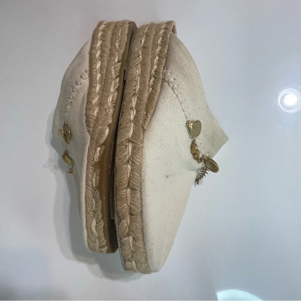 Talbots  Beige‎ Espadrille Mules with Gold Charms
